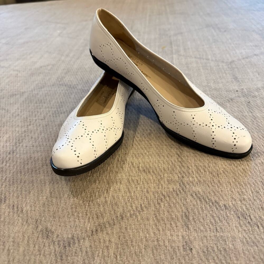 Salvatore Ferragamo Boutique White Perforated Leather Flats 11 B